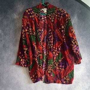 Vintage Colorful Geometric Print Women's Blouse 90s